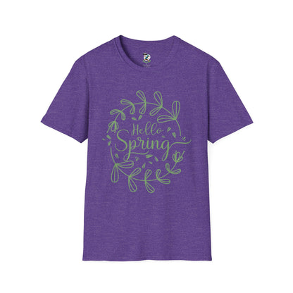 Hello Spring T‑Shirt – Green Wreath Floral Springtime Tee