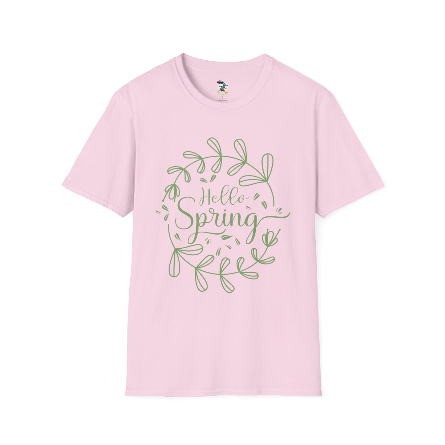 Hello Spring T‑Shirt – Green Wreath Floral Springtime Tee