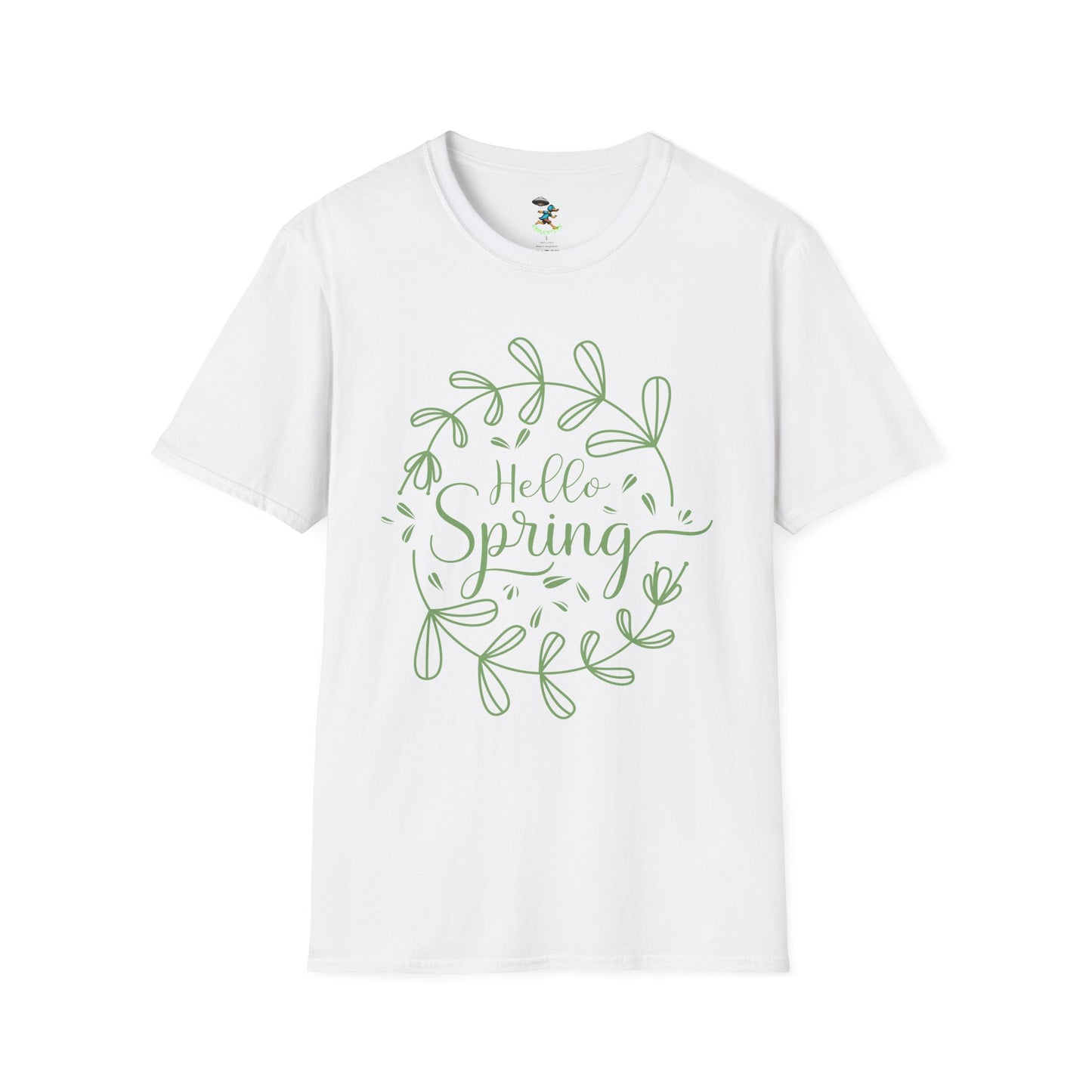 Hello Spring T‑Shirt – Green Wreath Floral Springtime Tee