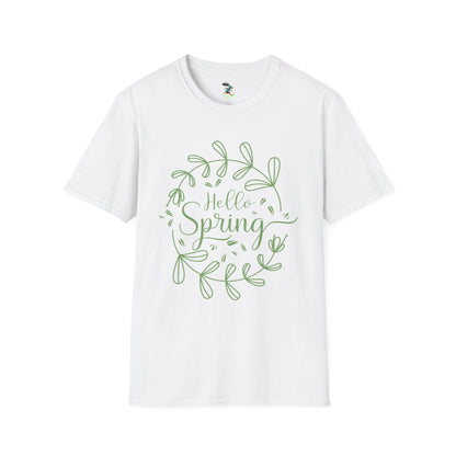 Hello Spring T‑Shirt – Green Wreath Floral Springtime Tee