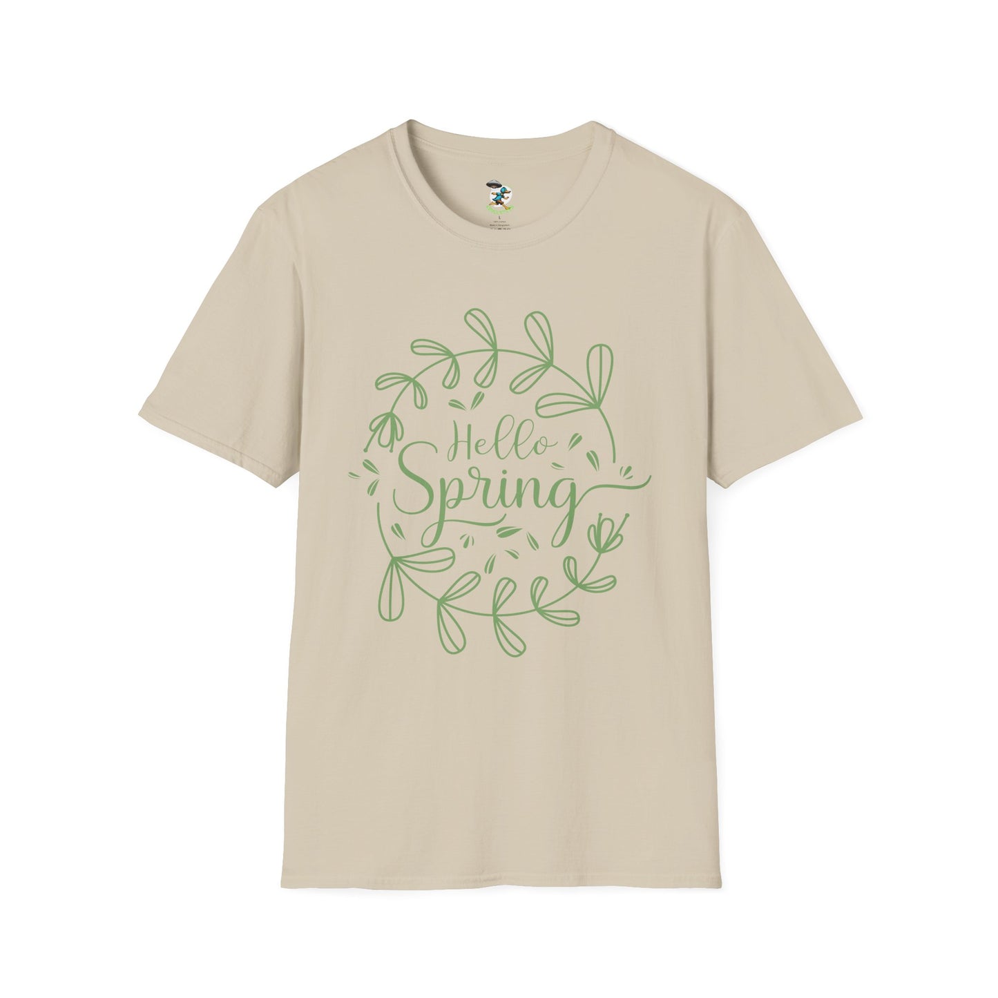 Hello Spring T‑Shirt – Green Wreath Floral Springtime Tee