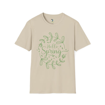 Hello Spring T‑Shirt – Green Wreath Floral Springtime Tee
