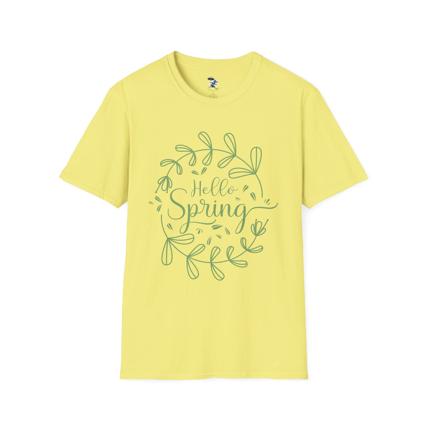Hello Spring T‑Shirt – Green Wreath Floral Springtime Tee