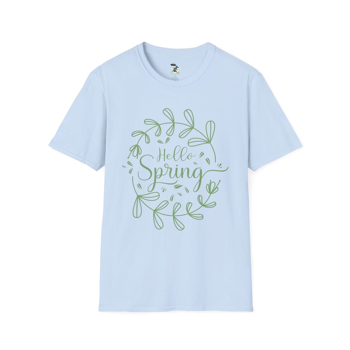 Hello Spring T‑Shirt – Green Wreath Floral Springtime Tee