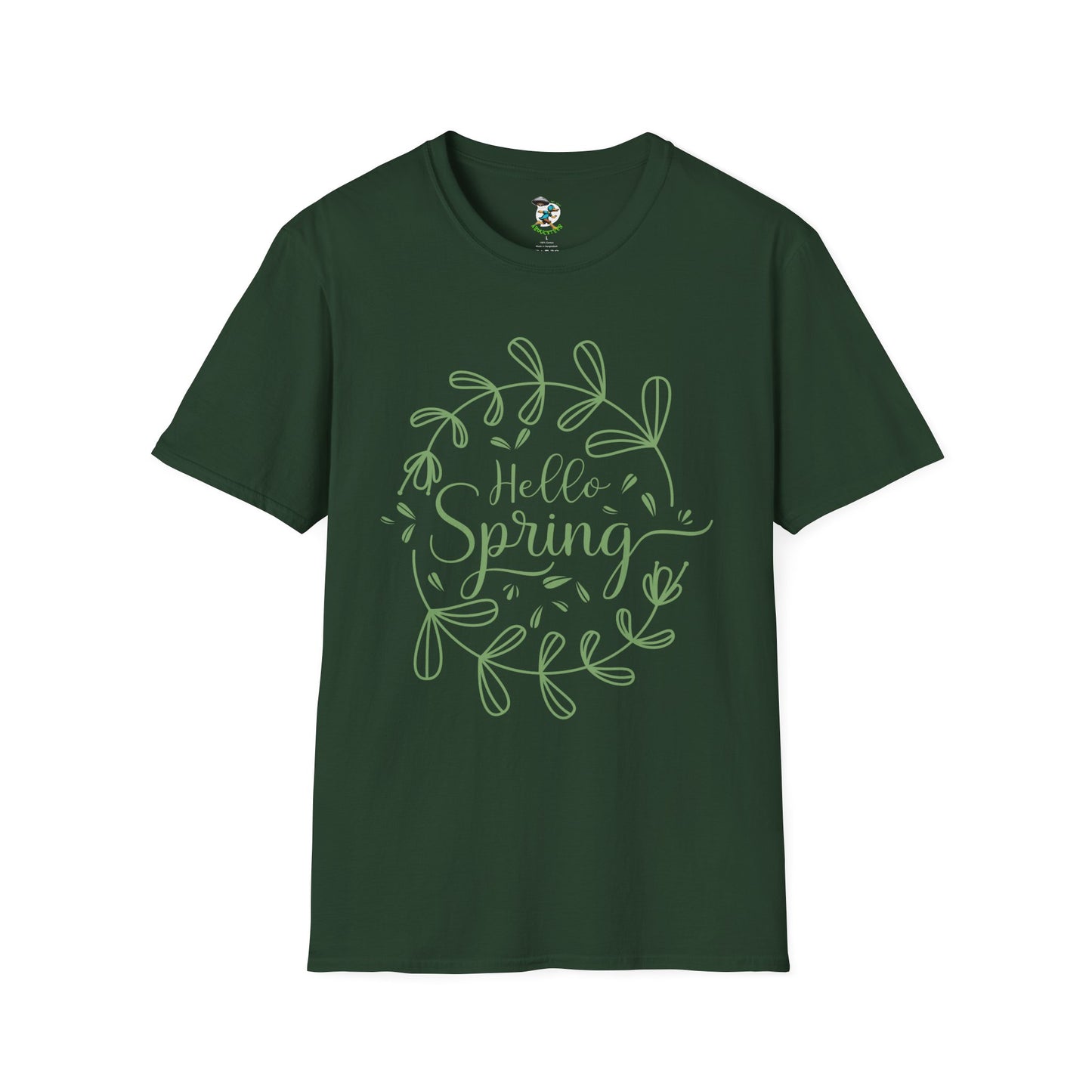 Hello Spring T‑Shirt – Green Wreath Floral Springtime Tee