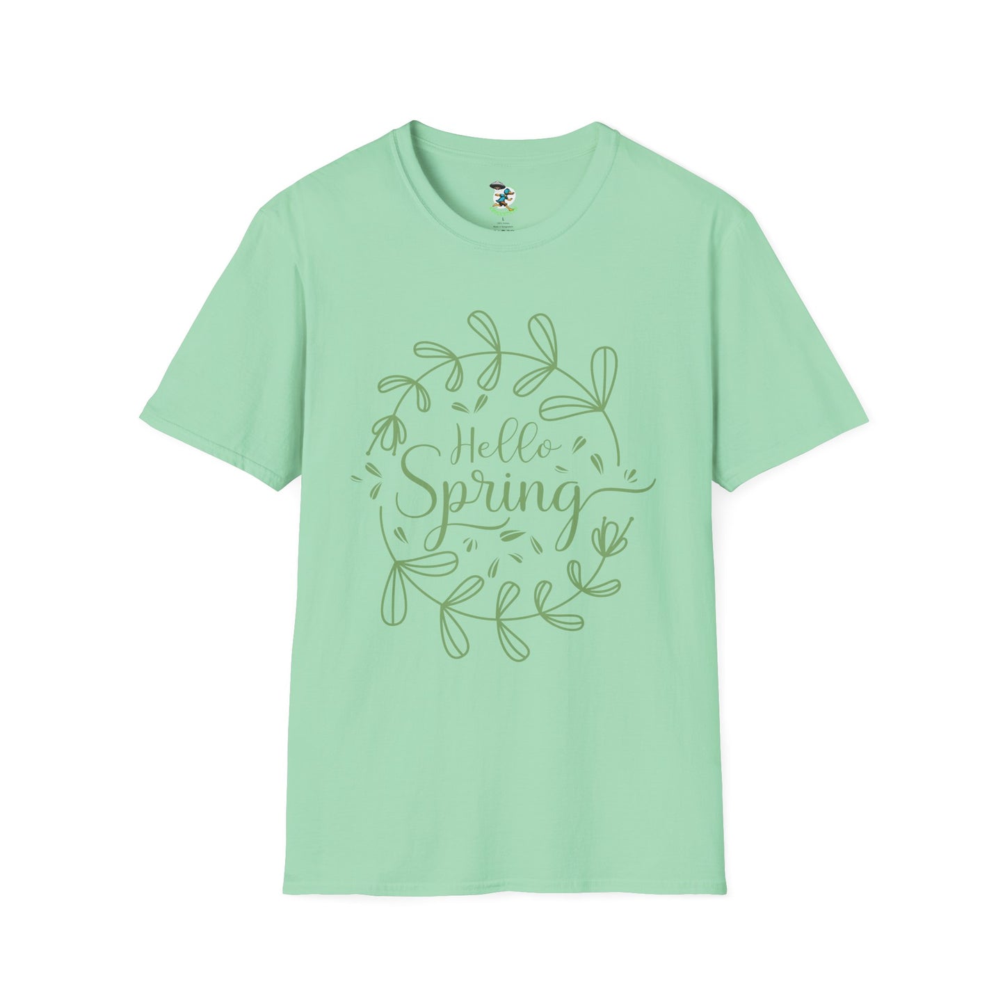 Hello Spring T‑Shirt – Green Wreath Floral Springtime Tee