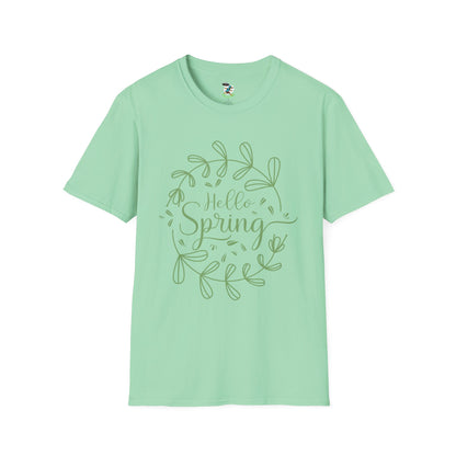 Hello Spring T‑Shirt – Green Wreath Floral Springtime Tee