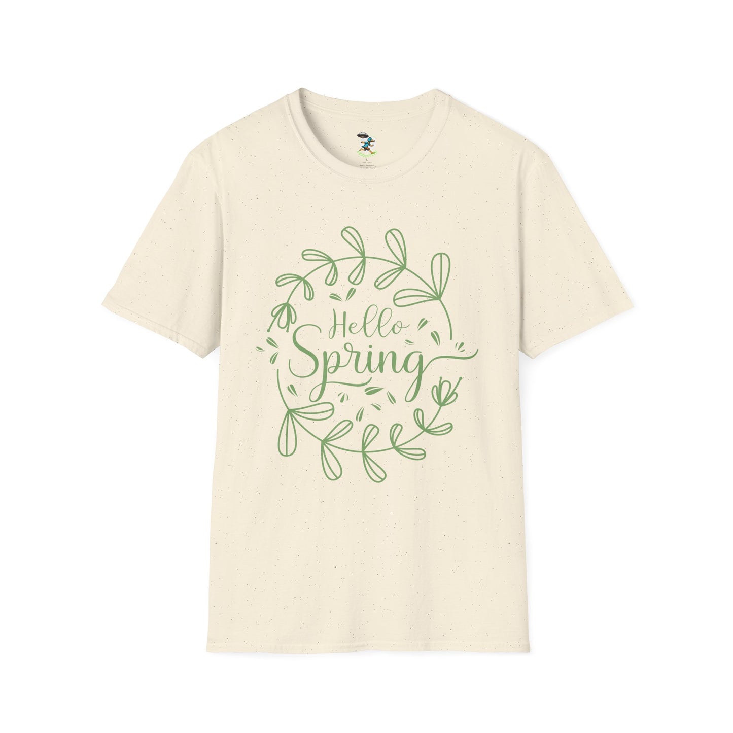 Hello Spring T‑Shirt – Green Wreath Floral Springtime Tee
