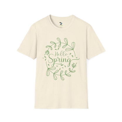Hello Spring T‑Shirt – Green Wreath Floral Springtime Tee