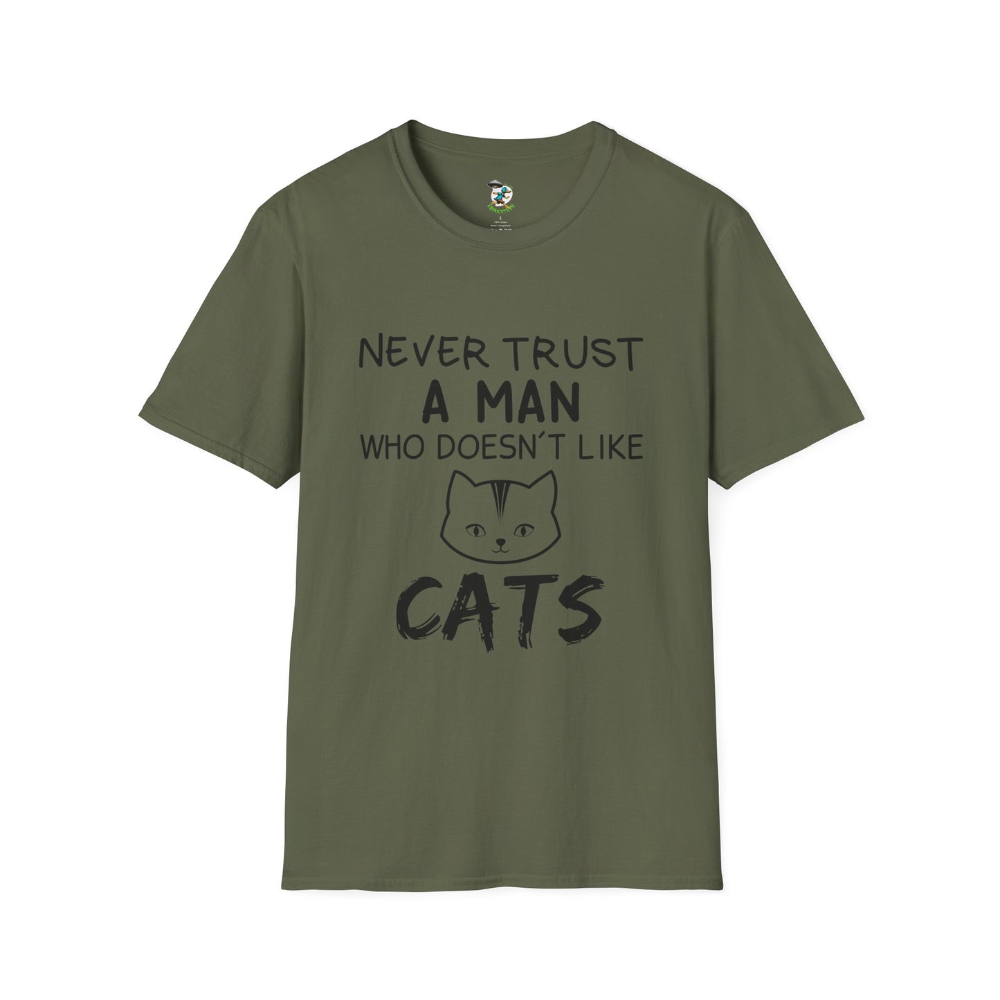 Cat Lover T-Shirt - 'never trust a man who doesn't like cats'