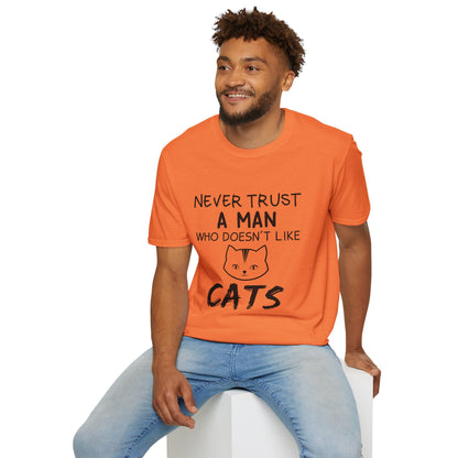 Cat Lover T-Shirt - 'never trust a man who doesn't like cats'