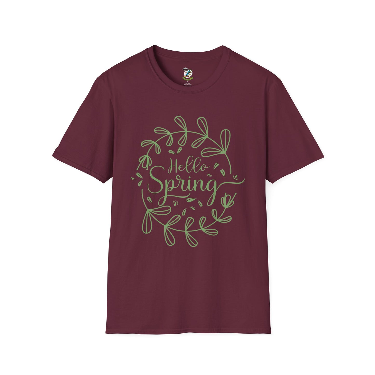 Hello Spring T‑Shirt – Green Wreath Floral Springtime Tee
