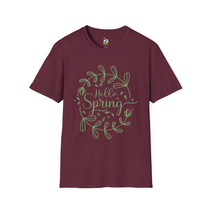 Hello Spring T‑Shirt – Green Wreath Floral Springtime Tee